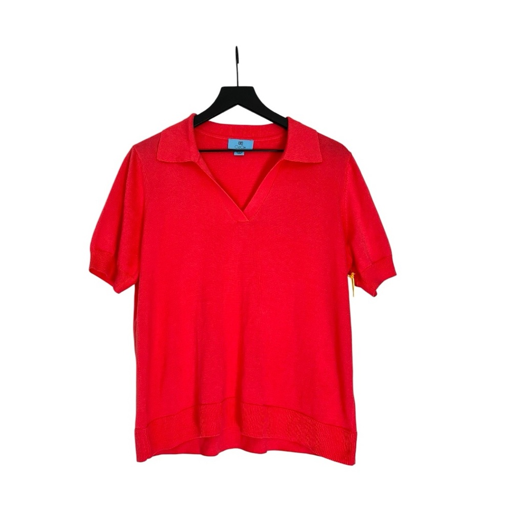 NWT CeCe short sleeve polo neck sweater in Calypso Coral